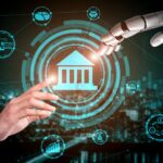 AI Reducing Regulatory Risk in Banking, featuring financial and compliance-related icons such as a shield, scales of justice, and data analytics visuals.